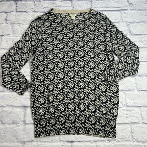 J. Crew Black and Cream Bow Knit Lightweight Sweater. 100% Wool. Coquette Girl.